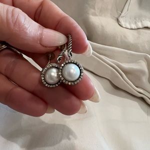 Authentic David Yurman pearl drop earrings with real diamonds, sterling silver